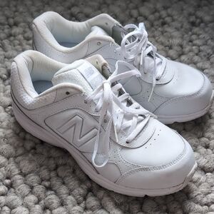 New Balance White Leather Lace-Up Sneakers